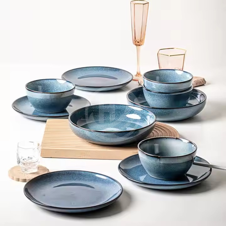 Porcelain Round Dessert Salad Plates Dessert Ceramic Plate Modern Ceramic Dinnerware Lunch Box Home and Kitchen Tableware Set