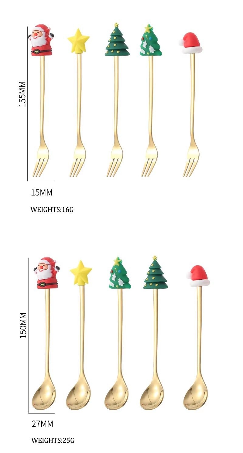 Metal Spoon and Fork Set Sustainable Flatware Modern and Cute Christmas for Home and Party Use for Restaurants Giveaways