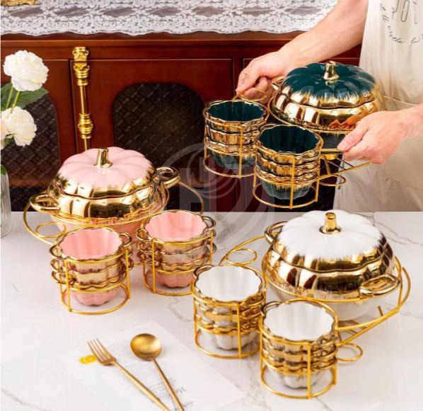 Two-Ear Soup Pot with Pumpkn Ceramic Household Cutlery for Candle Heating and Warmth Dinnerware Set