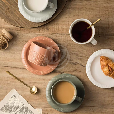 Creative Retro Ceramic Coffee Cup Double-Wall Design Stone Saucer Lid for Home Afternoon Tea Includes Gift Box Dishwasher Safe