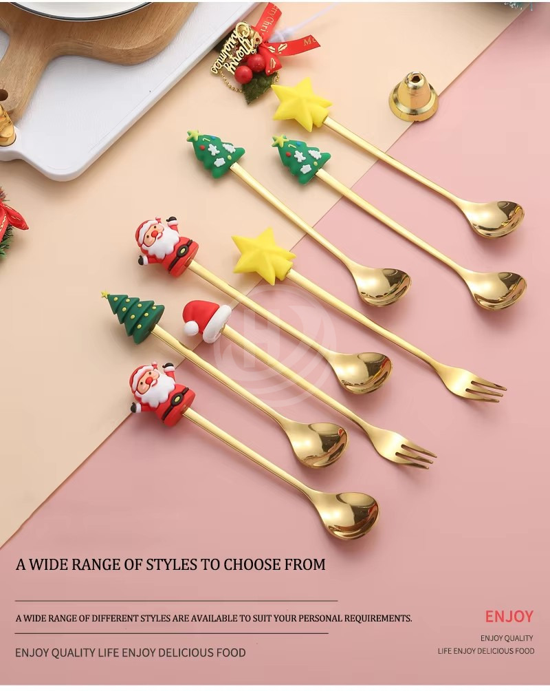 Metal Spoon and Fork Set Sustainable Flatware Modern and Cute Christmas for Home and Party Use for Restaurants Giveaways