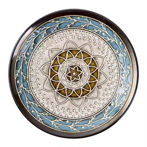 Vintage Style Blue Leaf Pattern Ceramic Charger Plates&Dishes Dinnerware Sets for Business Gifts and Kitchen Use