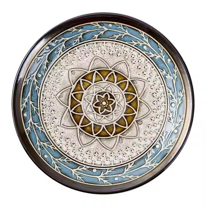 Vintage Style Blue Leaf Pattern Ceramic Charger Plates&Dishes Dinnerware Sets for Business Gifts and Kitchen Use