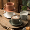 Creative Retro Ceramic Coffee Cup Double-Wall Design Stone Saucer Lid for Home Afternoon Tea Includes Gift Box Dishwasher Safe