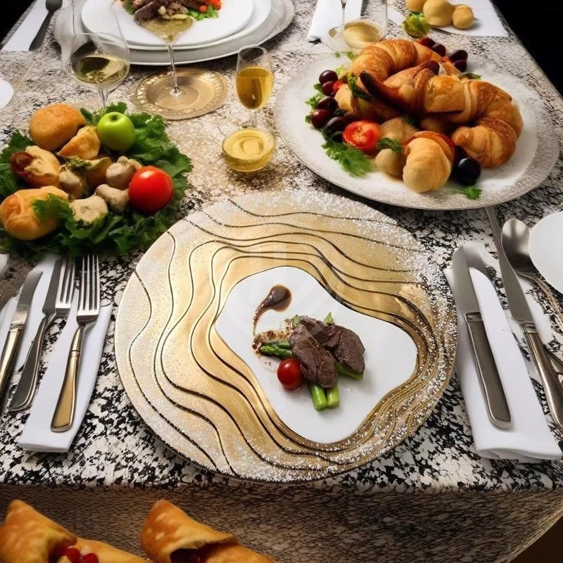 Dinner clear With Gold 11 Inch Charger Plates Western Plate Frosted Marble Steak Restaurant Home
