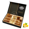 Custom Logo Gold Spoon and Fork Flatware Set Stainless Steel Cutlery Set With Box 24pcs Luxury Gift Gold Cutlery Set