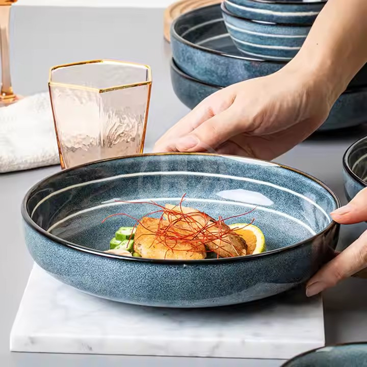 Porcelain Round Dessert Salad Plates Dessert Ceramic Plate Modern Ceramic Dinnerware Lunch Box Home and Kitchen Tableware Set