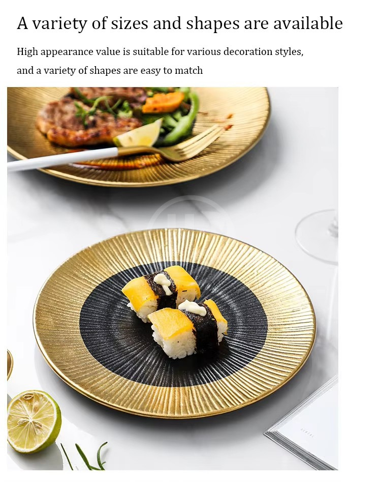 Dinner clear With Gold 11 Inch Round Plate Sushi Soup Plate