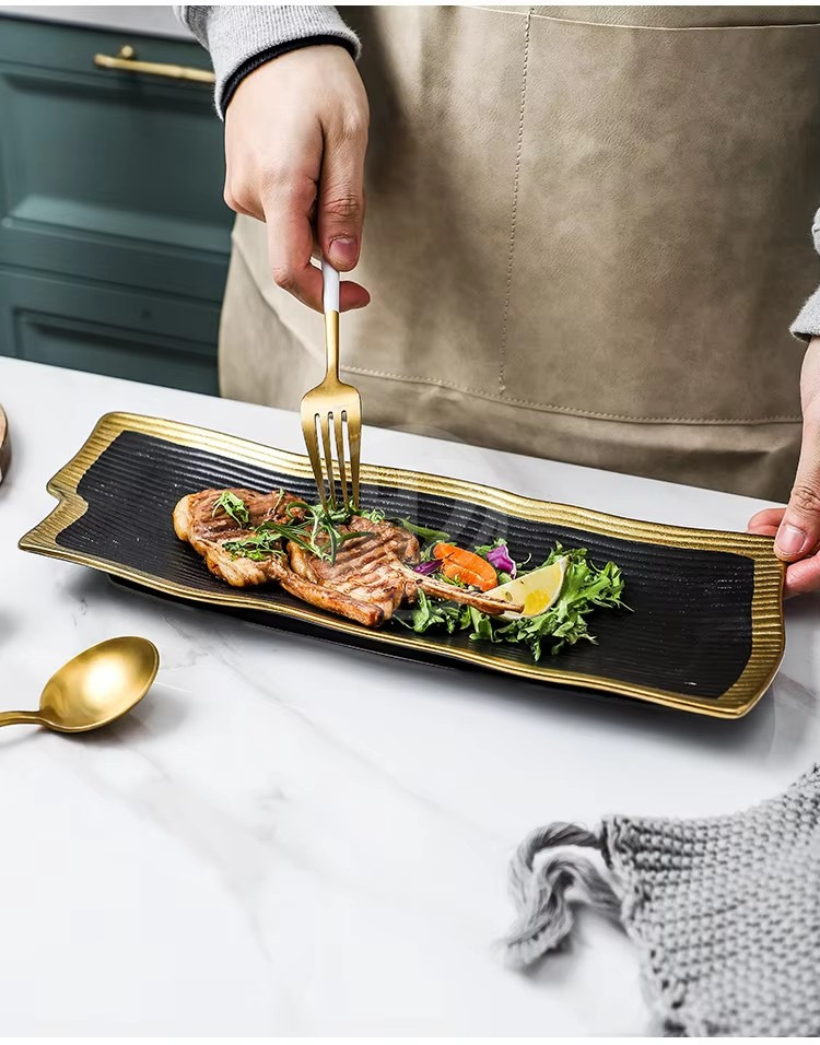 Dinner clear With Gold 11 Inch Round Plate Sushi Soup Plate