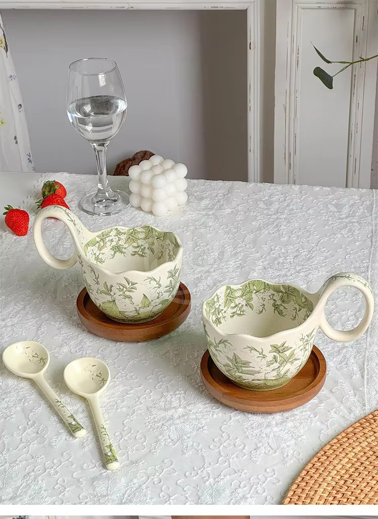 High Quality Ceramic Mug with Spoon Dinnerware Set Coffee Cup Saucer