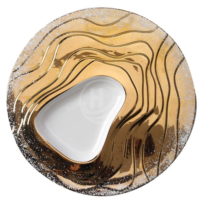 Dinner clear With Gold 11 Inch Charger Plates Western Plate Frosted Marble Steak Restaurant Home