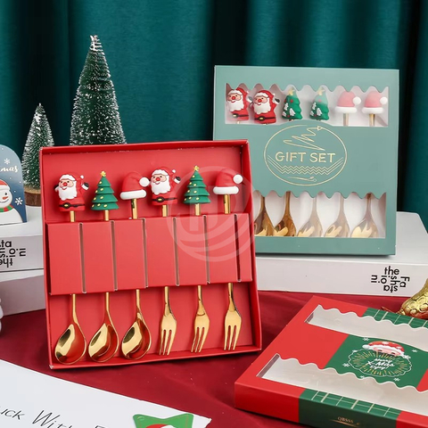Metal Spoon and Fork Set Sustainable Flatware Modern and Cute Christmas for Home and Party Use for Restaurants Giveaways
