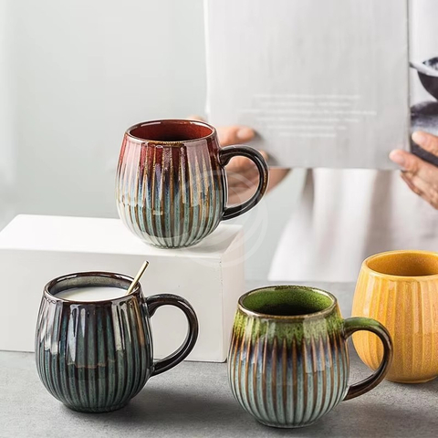 Japanese Retro Kiln Ceramic Cup High Quality Large Water Mug with Lid for Men & Women Classic Design for Parties Cafe Use