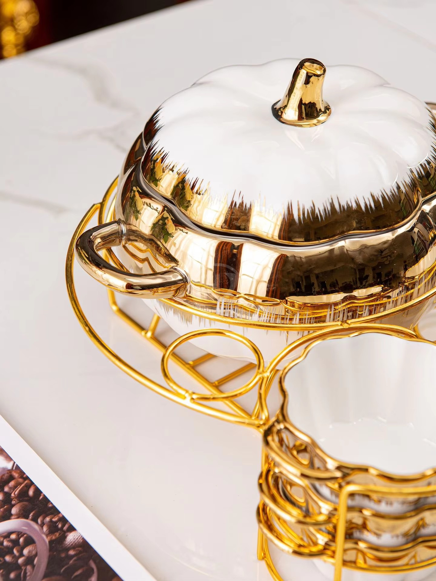 Two-Ear Soup Pot with Pumpkn Ceramic Household Cutlery for Candle Heating and Warmth Dinnerware Set9