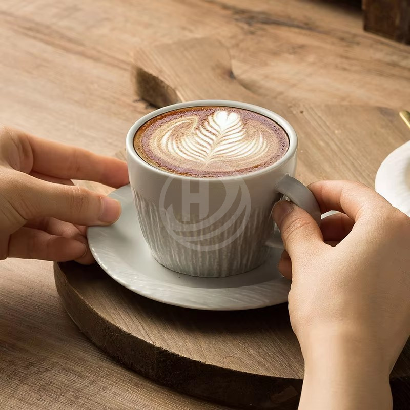 Creative Retro Ceramic Coffee Cup Double-Wall Design Stone Saucer Lid for Home Afternoon Tea Includes Gift Box Dishwasher Safe