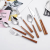 Hot Sale Stainless Steel Cutlery Set Wooden Handle Golden Silverware Hotel Restaurant Flatware Mirror Polish Besteck for Parties