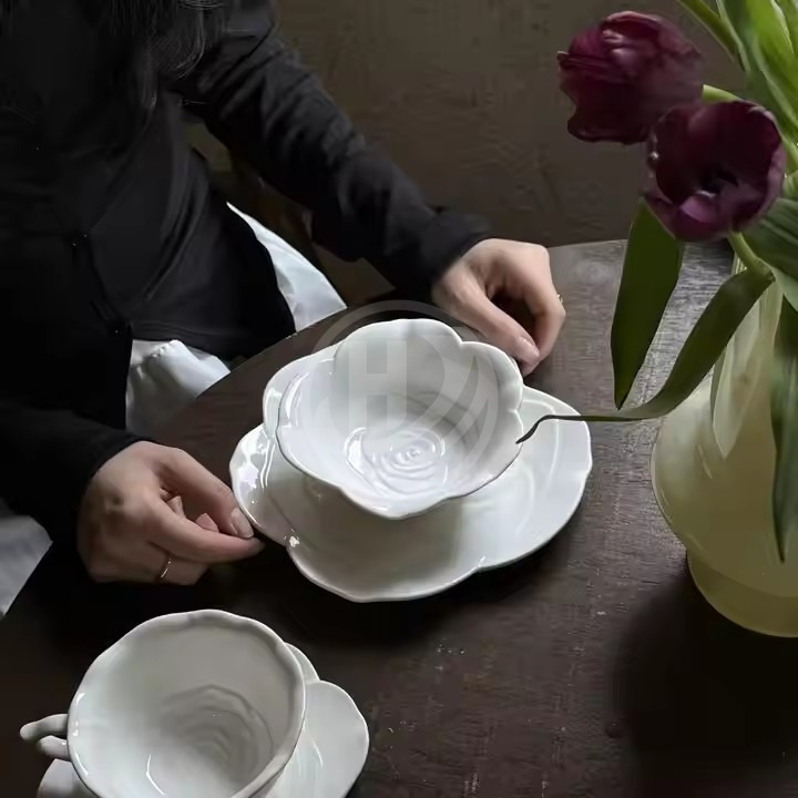 Wholesale Exquisite Rose Petals Ceramic Coffee and Tea Saucer Set Dinnerware for Home Use