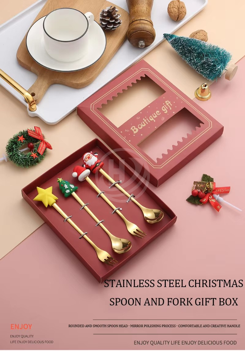 Metal Spoon and Fork Set Sustainable Flatware Modern and Cute Christmas for Home and Party Use for Restaurants Giveaways