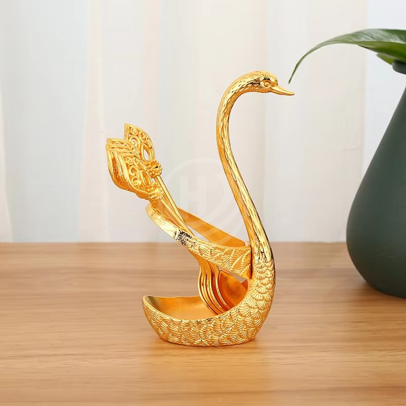 Gold Alloy Light Luxury Swan 6-pack Fruit Fork Cute Coffee Spoon Children's Dessert Tableware Modern Luxury Style Dinnerware
