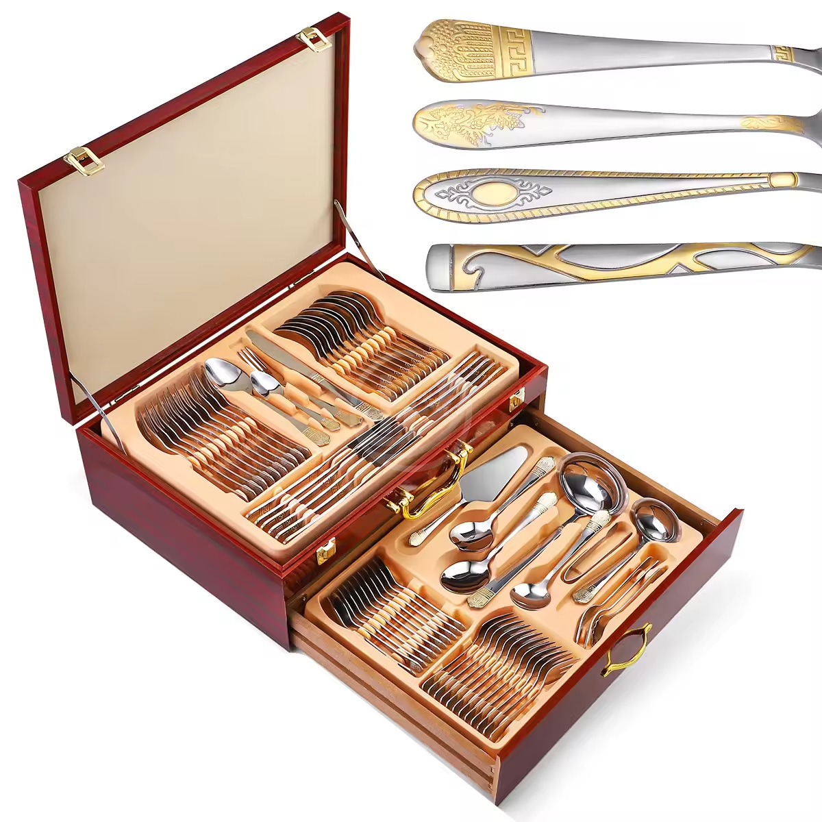 Custom Logo Gold Spoon and Fork Flatware Set Stainless Steel Cutlery Set With Box 24pcs Luxury Gift Gold Cutlery Set