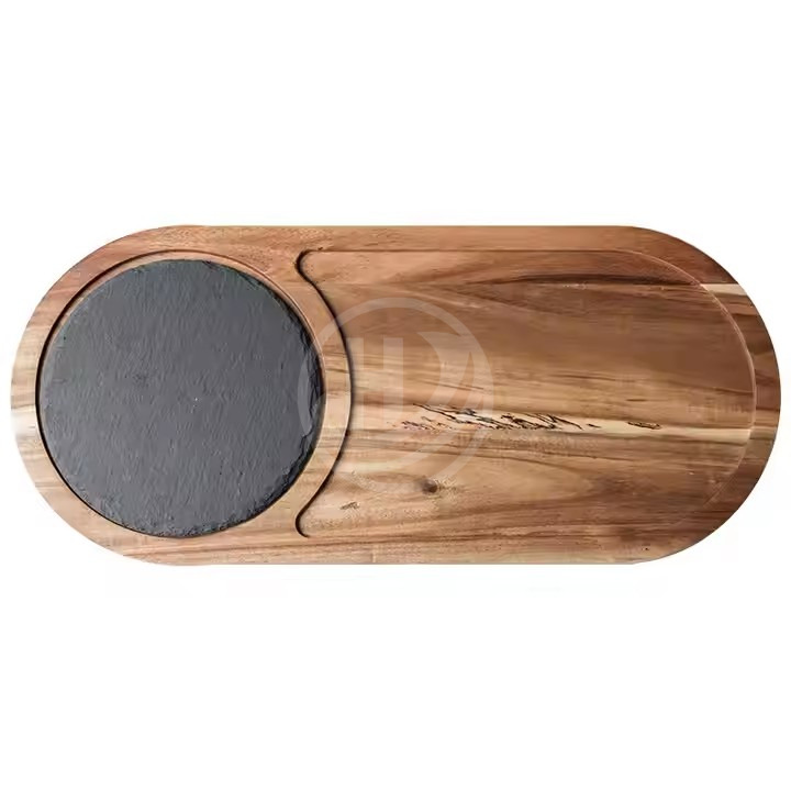 Multipurpose Acacia Wood Steak Serving Board for BBQ & Grill Slate Stone Charcuterie Dish