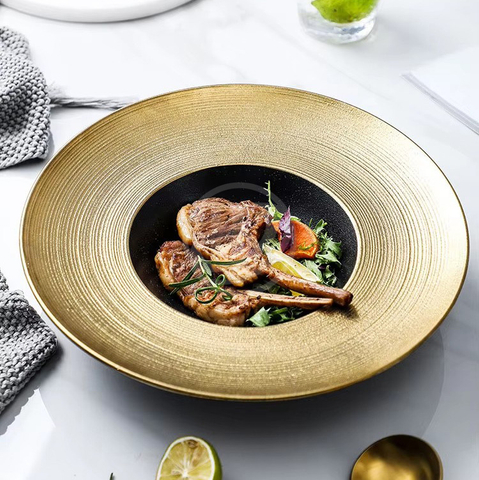 Dinner clear With Gold 11 Inch Round Plate Sushi Soup Plate