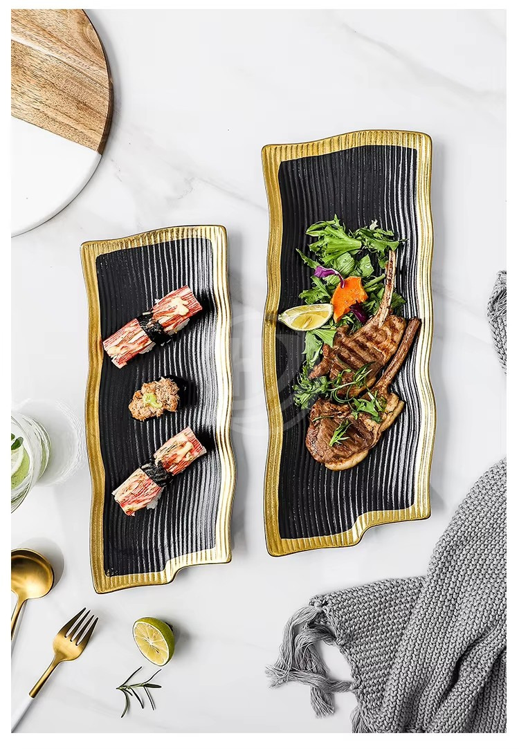 Dinner clear With Gold 11 Inch Round Plate Sushi Soup Plate