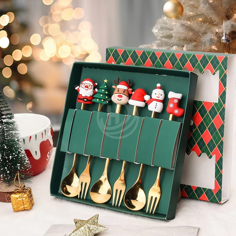 Metal Spoon and Fork Set Sustainable Flatware Modern and Cute Christmas for Home and Party Use for Restaurants Giveaways